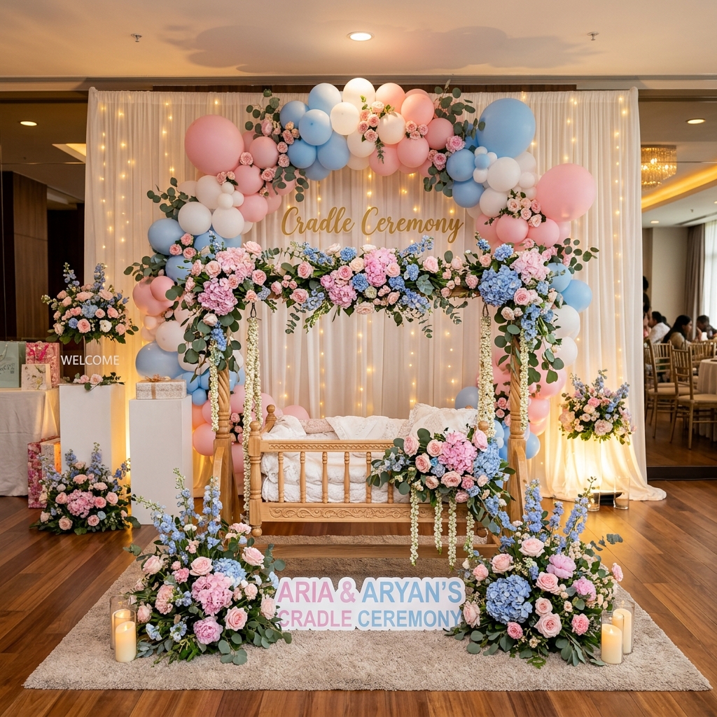 Floral Baby Cradle Swings Setup by Thoranam Events
